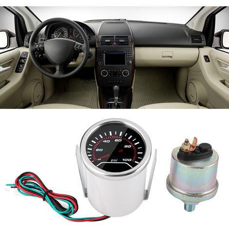 Manomètre universel de pression d'huile automobile 52 mm / 2 pouces, testeur de pression 0-100 PSI, indicateur numérique 12 V, lumière blanche (1/5)