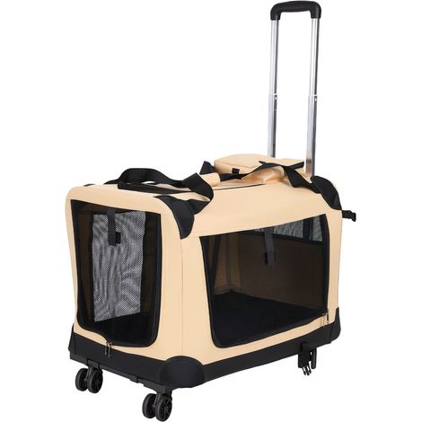 Transportbox – Farbe: Beige – Mit Tragegriff und Zugstange – Hochwertiges Oxford-Gewebe, Metallrahmen – 60 × 42 × 42 cm – Transportbox für Hunde, Katzen und Haustiere (1/5)