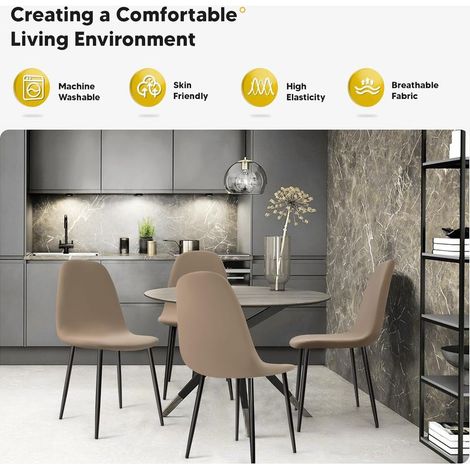 Skandinavische Stuhlhussen, 4-teiliges Set, universell, waschbar, dehnbar, für Esszimmerstühle, Wohnzimmer, Küche und Hotel (Khaki, 4-teilig) - KC (1/5)