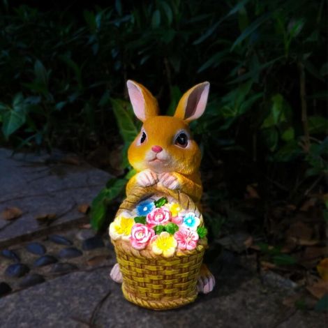 Décorations solaires de jardin – Lampes de lapin d'intérieur et d'extérieur, statue de lapin de pelouse, parfaites pour les pendaisons de crémaillère et les amateurs de jardinage (jaune)