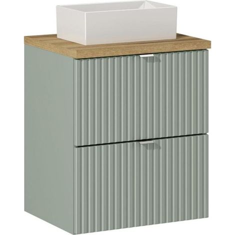 Insieme ELVINA 50cm: mobile sottolavabo con cassetti in verde salvia grigio + piano per lavabo + lavabo rettangolare da appoggio