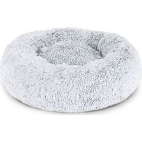 Panier Pour Chien 80cm Chau Peluche Lit Pour Chat Anti Dérapant Lavable Rond En Moelleux Coussin Anti Stress Lit Pour Chiens Et Chats (Gris Clair) (1/5)
