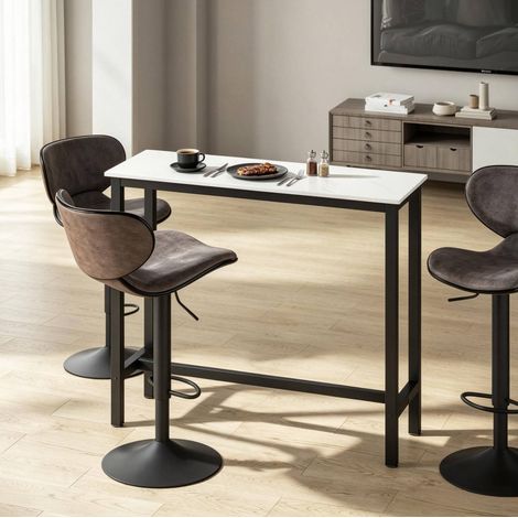 Table de bar moderne en acier noir et plateau effet marbre blanc 120 x 40 x 100 cm (1/5)