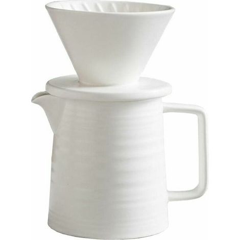 Juego de cafetera de 500 ml, con gotero y decantador de cerámica V60 de primera calidad, cafetera de filtro doméstica para 1-2 tazas (blanca). (1/5)