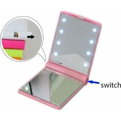 pair Poche Miroir LED Lumineux Portable Maquillage Miroir De Maquillage CosmEtique 8 LED LumiEres Poche Miroir Double Face Tactile Pliable Miroir De Maquillage EclairE Rose X 1-Fei Yu (1/2)