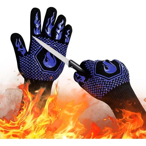 Gants de barbecue ignifugés, bleus, 32171,5 cm, résistants aux coupures double face, résistants à la chaleur, antidérapants, sûrs pour la cuisson. (1/5)