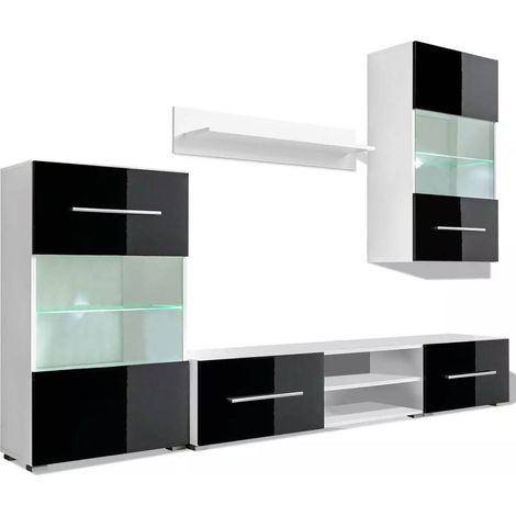 Helloshop26 – Ensemble de meubles de salon 5 pièces – Buffet mural noir avec éclairage LED – Dimensions 240x40x195 cm – Matériau aggloméré