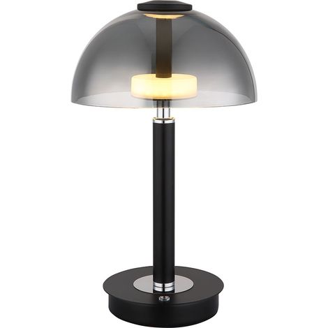 Lampada da tavolo LED Lampada da comodino Touch Lampada da tavolo Touchdimmer dimmerabile vetro fumé, metallo nero, 7W 255Lm bianco caldo, DxH 18x31,5 cm (1/5)