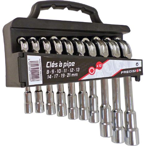 Jeu de 10 clés à pipe débouchées 8-21 mm – Chrome Vanadium professionnel – Pour espaces confinés – Vissage rapide en série – Precision Steel (1/2)