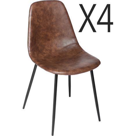 Lot de 4 chaises coloris marron en polyuréthane - Longueur 52,5 x Profondeur 43,5 x Hauteur 82 cm -PEGANE- (1/3)