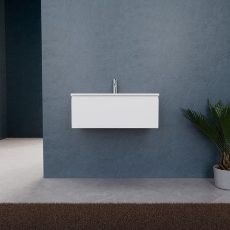 Inda - Badezimmerschrank B.80 mit mattem Waschbecken / Mattweiß 1 Schublade - Rubin