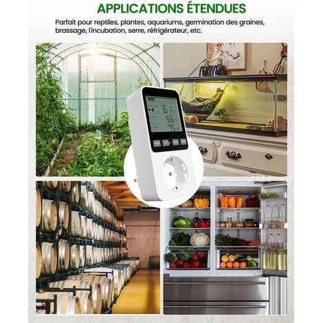 Lamptobe Prise Thermostat Hygrostat Numérique, Contrôleur de Température et d'humidité Prise avec Sonde, Alarme Régulateur Humidité Prise pour Terrarium Reptile Couveuse Incubateur Serre (1/3)