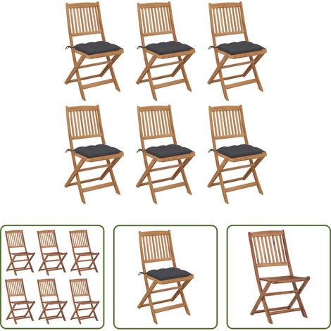 Chaise pliante - Chaises pliables de jardin lot de 6 avec coussins Bois d'acacia (1/5)