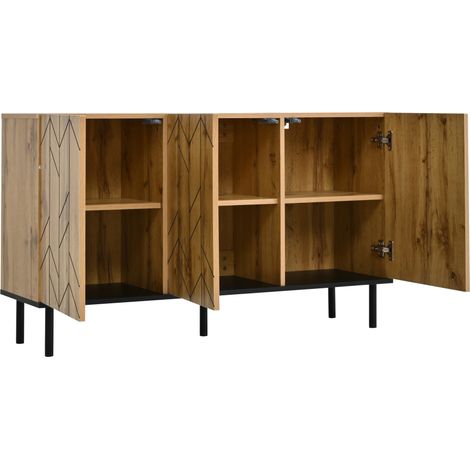 Aparador moderno 120x35x70 cm, 3 puertas, aglomerado y patas metálicas, color madera natural (1/5)