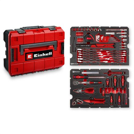 Einhell E-CASE original de 80 piezas (juego de herramientas de alta calidad en un robusto maletín de plástico apilable, ideal como equipamiento básico para el hogar y el taller)
