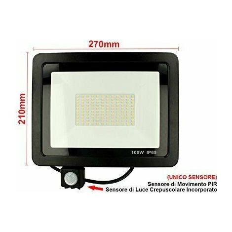 Faro LED 100W Faretto Slim Con Sensore Movimento PIR luce fredda 6000k IP66