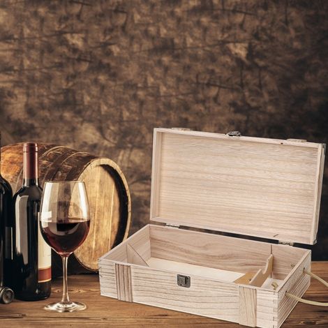 Retro-Vintage-Geschenkbox aus Holz für 2 Flaschen Rotwein, tragbar, mit Seil (1/5)