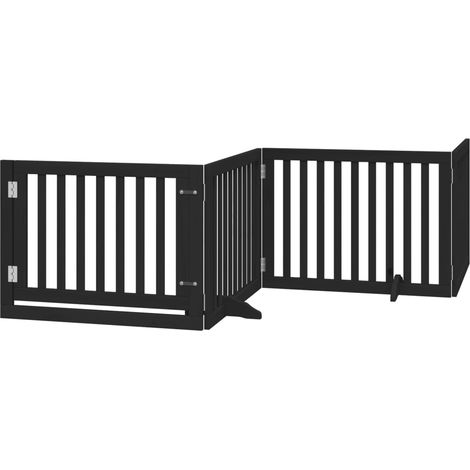 Barrière pour chiens et porte 4 panneaux noir bois de peuplier (1/5)