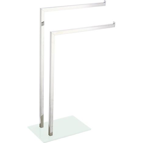 King Home PIANTANA PORTASCIUGAMANI 2 BRACCI in acciaio, base in vetro temperato bianca 45x20x69h cm (1/7)