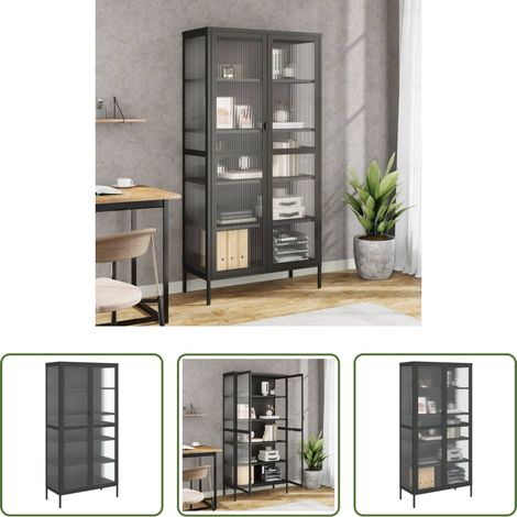 vidaXL Buffet en verre cannelé - Buffet haut noir 85x40x180 cm verre et acier (1/5)
