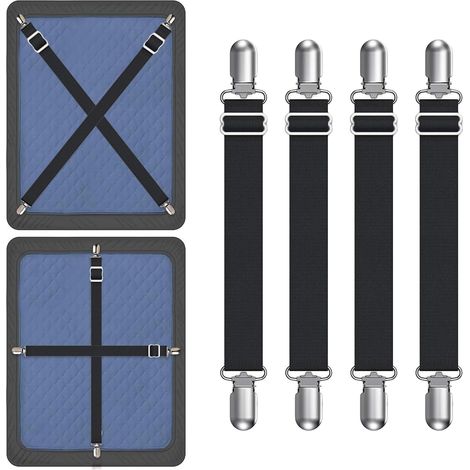 Cinghie di fissaggio per copricuscini da divano – Clip di fissaggio per copridivani e plaid – Cinghie elastiche regolabili da 25 a 60 cm (set da 4, nere) (1/5)
