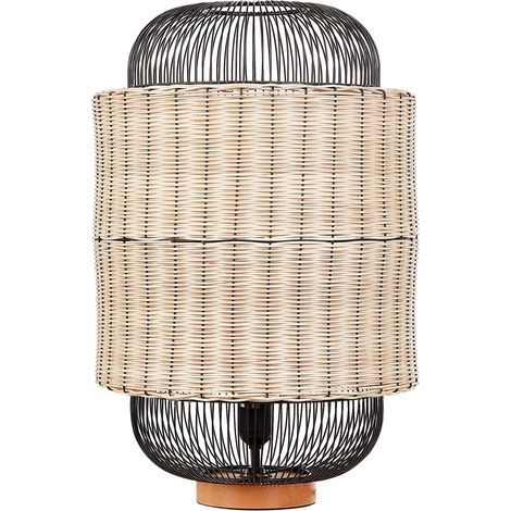 Lampada da tavolo in rattan naturale con paralume naturale e nero 55 cm Tanganyika