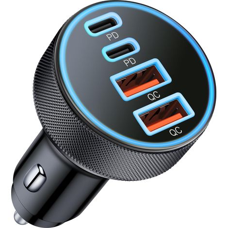 USB C Car Charger Adapter, 4-Port 90W Dual USBC & USB-A Cigarette Lighter 12V Socket 45W PD/PPS Multi-Port Fast Charging Car Charger for iPhone 17 17e 16 15 Pro Max, iPad, Samsung S26 S25, Pixel 10 9
