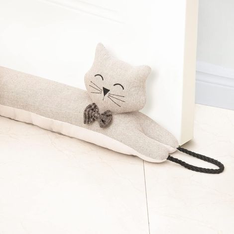 Boudin de Porte décoratif pour Porte et fenêtre, 81 cm, Motif Animal lesté, bloqueur de Bruit Serpent pour Bas de Porte avec Boucles de Suspension – Chat Kaki 81,3 cm (1/5)