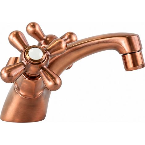 Grifo monomando para lavabo con caño bajo y dos manijas en cobre antiguo Piralla Rubinetteria Sofia 0SFQL040A26  Cobre antiguo (1/5)