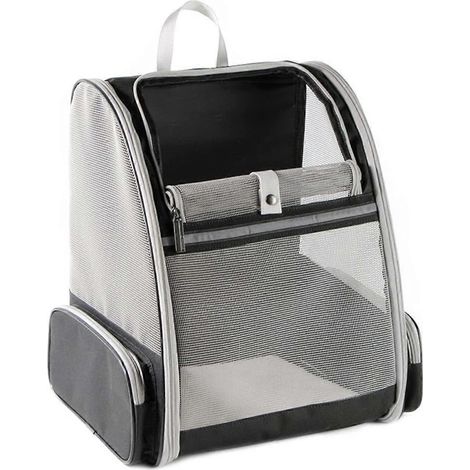 Sac de transport pour chiens et chats, sac à dos en filet avec structure métallique, matelas en peluche amovible, jusqu'à 7,5 kg, noir (1/5)