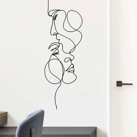 Autocollants muraux en PVC lignes abstraites autocollants muraux simples noir art moderne décoration chambre salon salle de bain bureau (1/5)