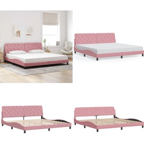 Bettgestell mit Kopfteil Rosa 200x200 cm Samt - Bettsofa - Rosa Bettgestell - Doppelbett - Samtbett - Boxspringbetten - Home & Living (1/5)