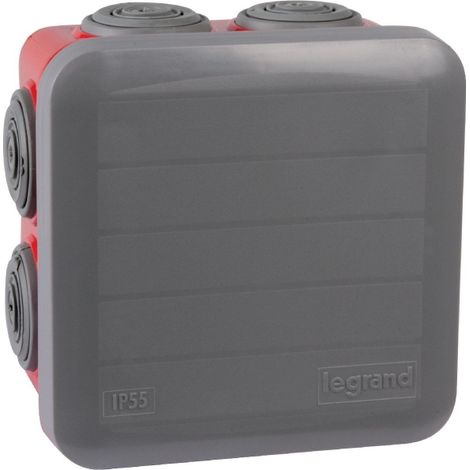 LEGRAND LEG92025 BOÎTE CARRÉE ÉTANCHE PLEXO EMBOUT IP55/IK07 GRIS/ROUGE