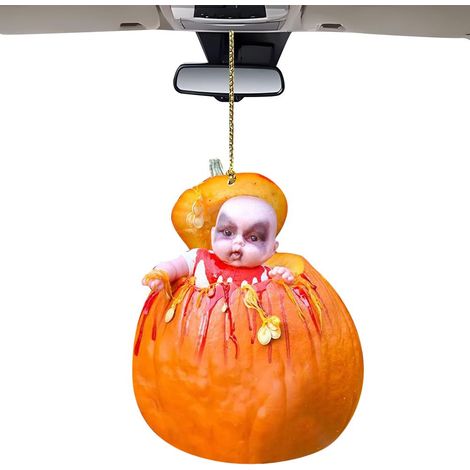 Pendentif citrouille d'Halloween pour voiture, ornement acrylique, accessoire pour rétroviseur intérieur. (1/4)