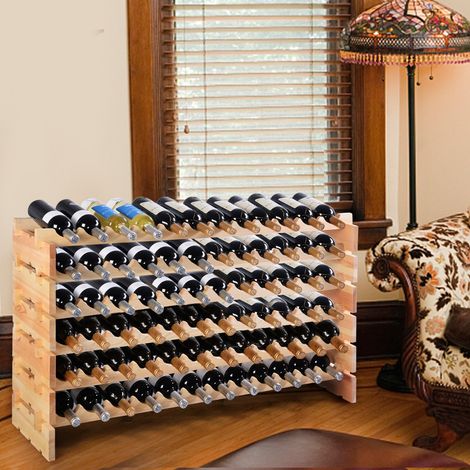 Étagère de rangement, Étagère à Vin 72 Bouteilles Bois Pin Robuste Modulable 119x29x71,5 CM CW7318 Maison Chic (1/4)