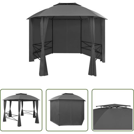 Vorhänge -  Gartenpavillon mit Vorhängen Sechseckig 360x265 cm (1/5)
