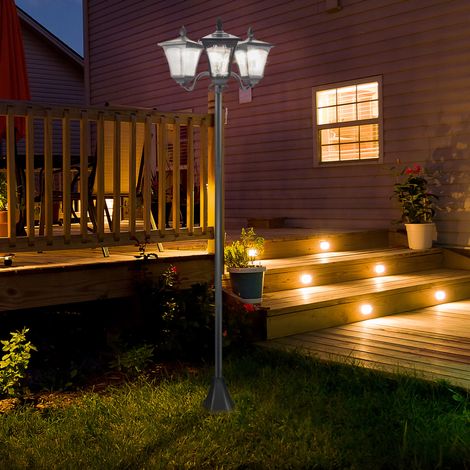 Lámpara solar de jardín (51.5x47x182.5 cm), iluminación automática, para exterior, acero inoxidable, negro (1/5)