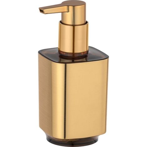 Distributeur de savon liquide carré 300 ml – Plastique durable – Dimensions 7x8x16,5 cm – Couleur dorée pour salle de bain et cuisine