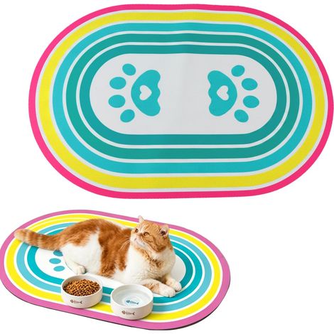 Absorbant Tapis Gamelle Chien,Tapis Gamelle Chat,Tapise Anti-éclaboussures en Diatomite Chat und Chien,Tapise Coloré AntidéRapant,Super Absorbant,AConvient pour Les Gamelles et Abreuvoirs(60X40cm) (1/5)