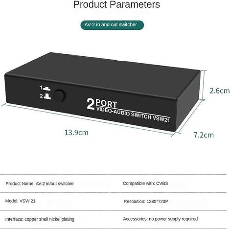 Commutateur audio-vidéo 2 entrées/1 sortie, 2 ports 3 RCA, répartiteur/hub pour lecteur DVD, décodeur TV HD et box TV. (1/5)