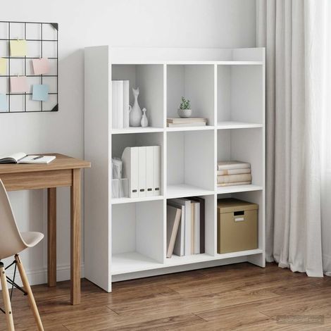 Bibliothèque blanche 9 étagères en bois d’ingénierie 87,5 x 30 x 111 cm - PANGIVO (1/5)