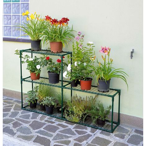 Scaffale Portapiante a Ripiani 142x30x98 cm in Acciaio Rama Verde