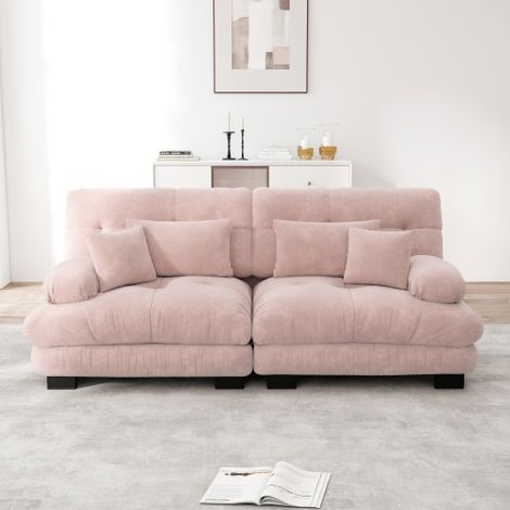 Cloud Ecksofa für Wohnzimmer, Chenille Doppelsofa mit 2 Lendenkissen und 2 Dekokissen, Massivholzrahmen, Chenille Rosa
WL