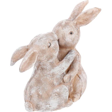 Lot de 2 Figurines de Couple de Lapins en Résine Statues D’Animaux Câlins pour Décoration Extérieure Jardin et Pelouse Objets D’Art Réalistes pour Saint-Valentin et Présent (1/5)