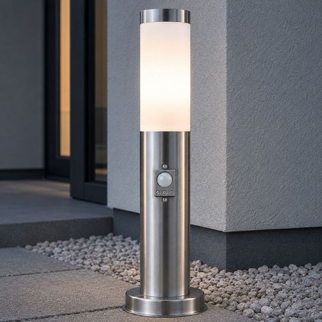 Lampe d'extérieur avec détecteur de mouvement, lampadaire, lampe de jardin, éclairage de chemin LED en acier inoxydable, argent, 11W 1055lm blanc chaud, DxH 12,7x45 cm (1/5)