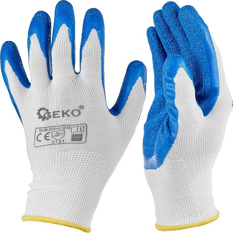 Polyester-Schutzhandschuhe Größe 8 /Latex weiß und blau/ (12/240) (1/4)