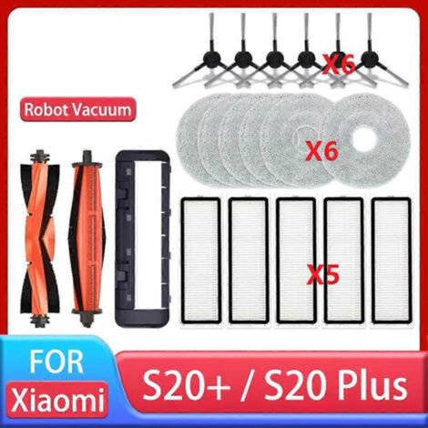 Pièces et accessoires pour aspirateur robot Xiaomi S20+ / S20 Plus / B108GL : brosse principale, brosse latérale, filtre HEPA, chiffon de nettoyA