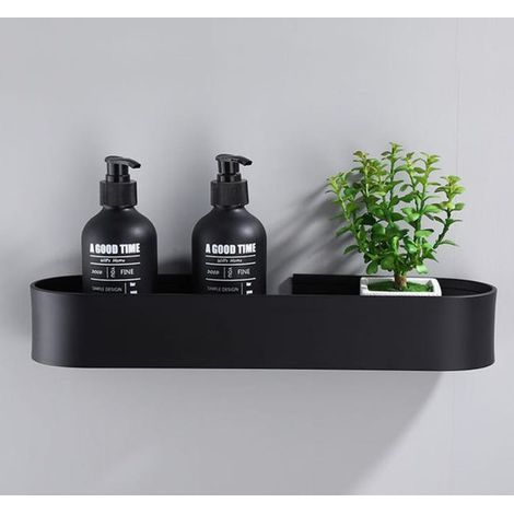 (Aluminium Noir) Étagère de Douche - sans perçage - Installation avec Ruban adhésif de Montage ou Colle puissante Industrielle (1/5)