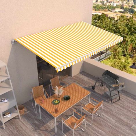 Store banne-Auvent manuel rétractable 500x300 cm Jaune et blanc (1/5)