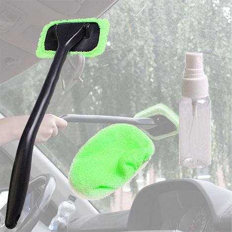 Brosse de nettoyage pour pare-brise avec 2 housses en tissu et flacon pulvérisateur vide. Nettoyant pour vitres de voiture et autres surfaces. Outil de nettoyage pour la maison et l'automobile. (1/4)